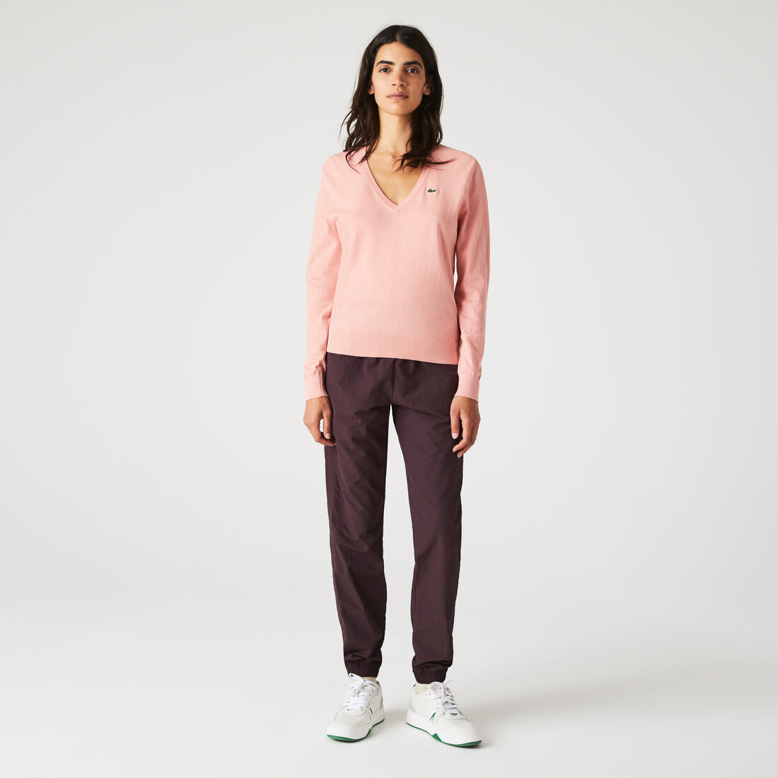 Lacoste V-neck Organic Baumwoll Sweatshirts Damen Rosa | PWLE-63954