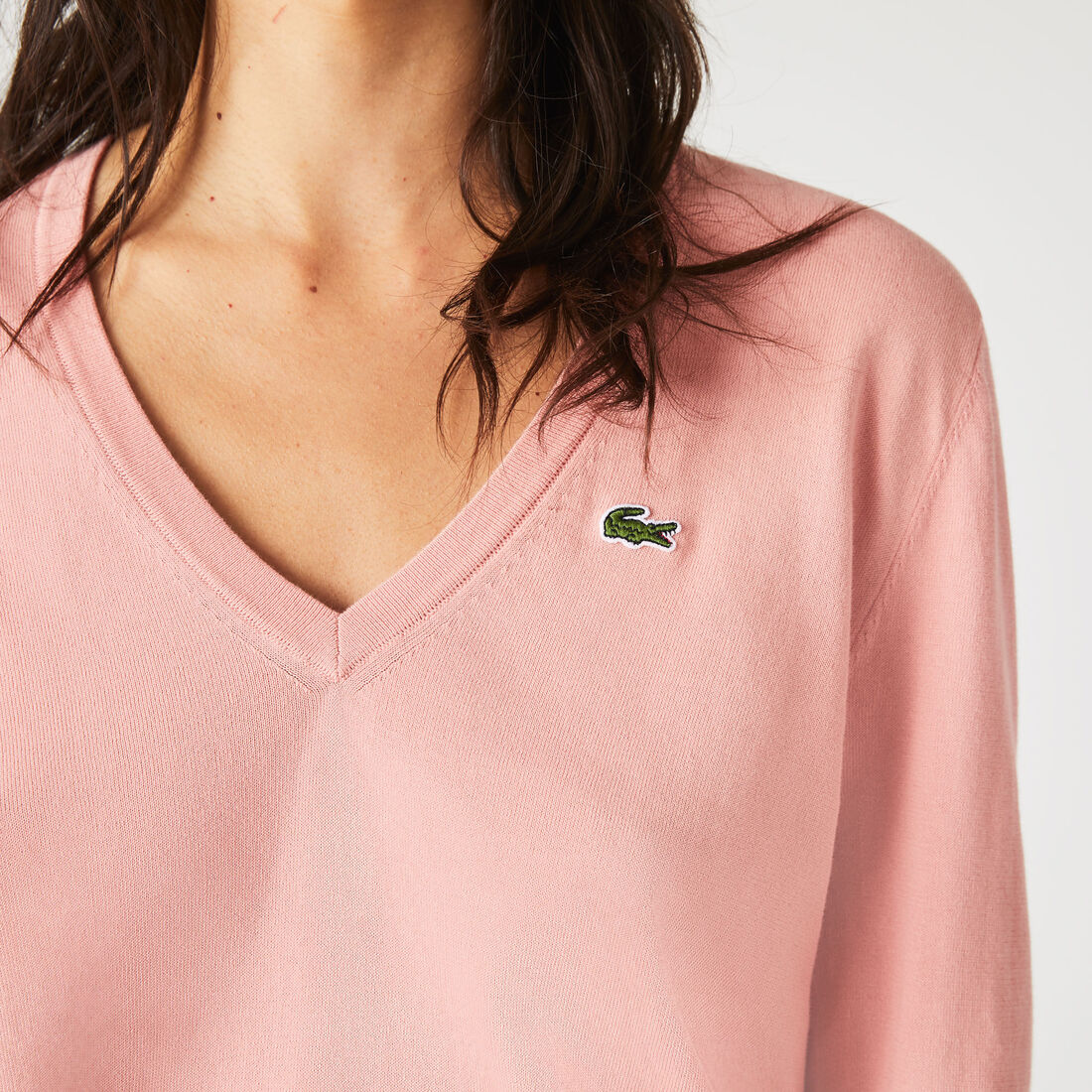 Lacoste V-neck Organic Baumwoll Sweatshirts Damen Rosa | PWLE-63954