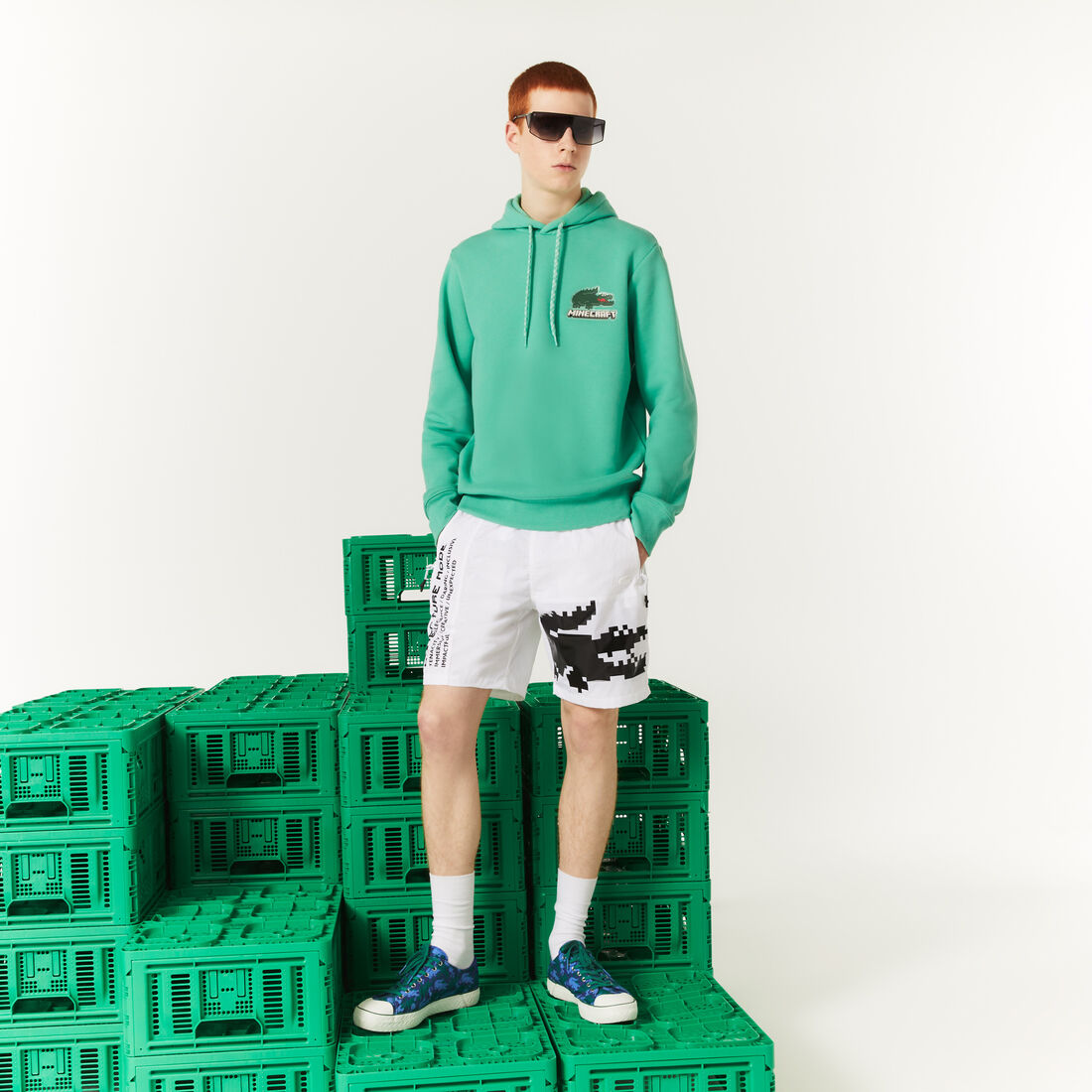 Lacoste X Minecraft Mit Kapuze Baumwoll Fleece Hoodie Herren Grün | RTVG-95321