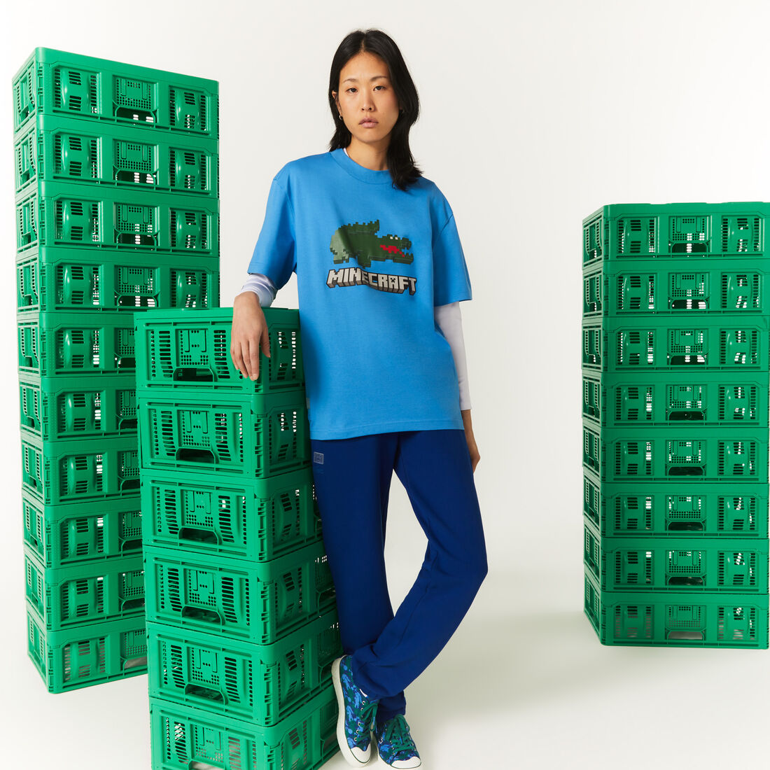 Lacoste X Minecraft Print Organic Baumwoll T-shirts Herren Blau | VFKY-45680