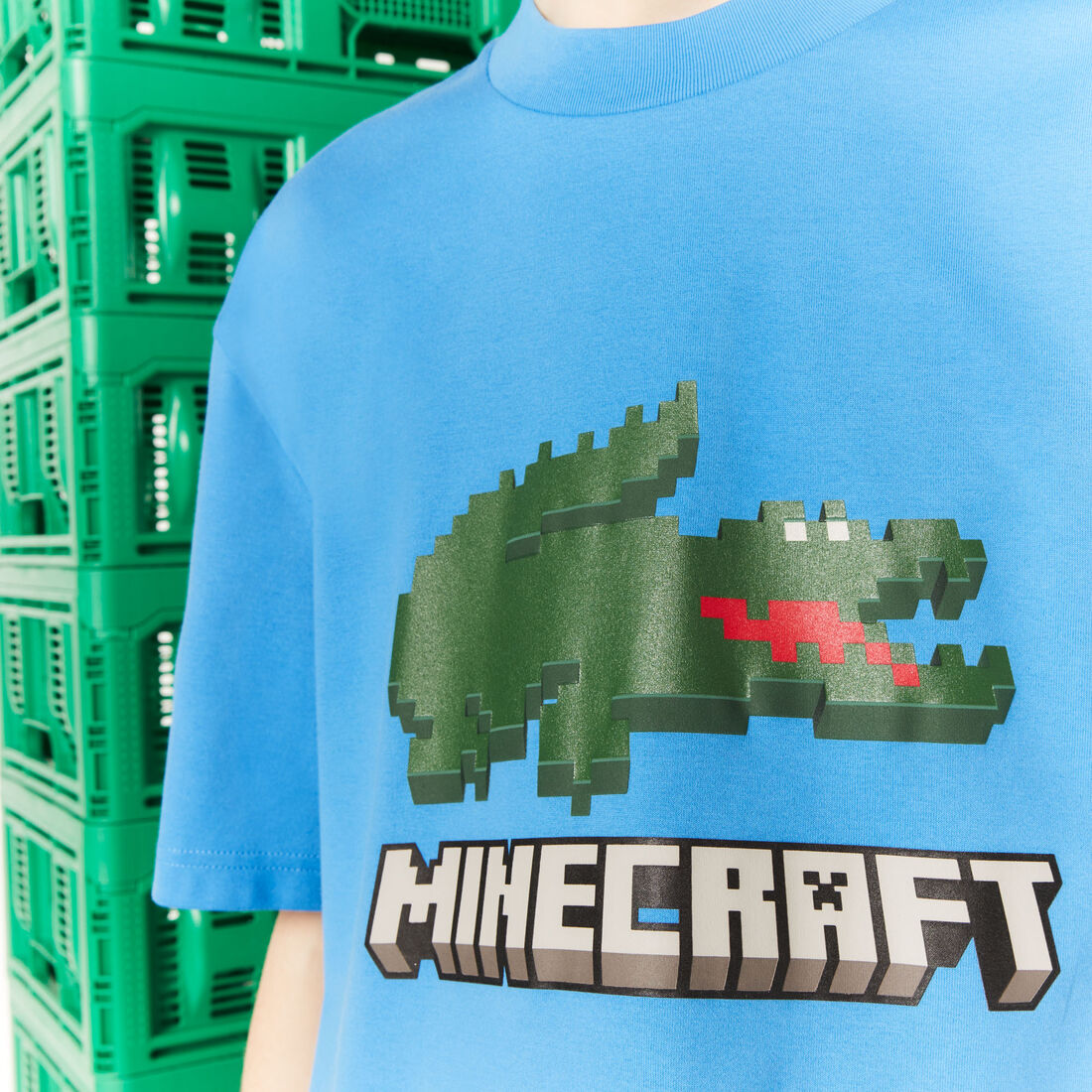 Lacoste X Minecraft Print Organic Baumwoll T-shirts Herren Blau | VFKY-45680