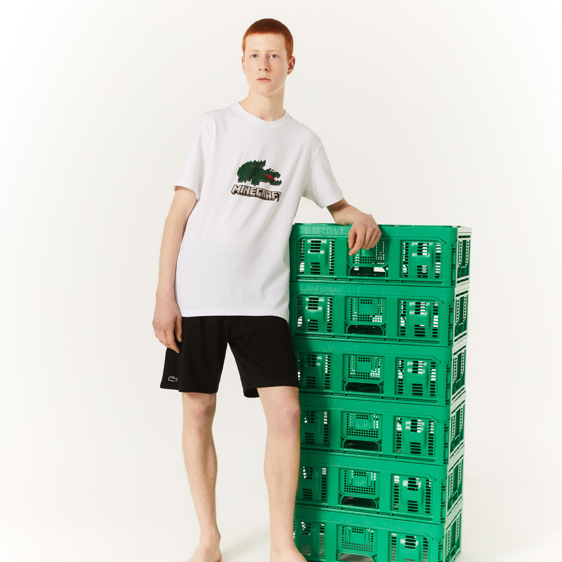 Lacoste X Minecraft Stretch Organic Baumwoll Kurzes Pajamas Kurze Hose Herren Weiß | BOUC-96285