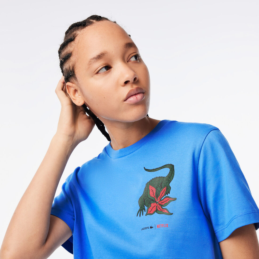 Lacoste X Netflix Organic Baumwoll Jersey T-shirts Damen Blau | OTJN-04358