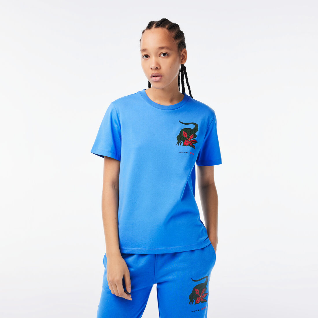 Lacoste X Netflix Organic Baumwoll Jersey T-shirts Damen Blau | OTJN-04358