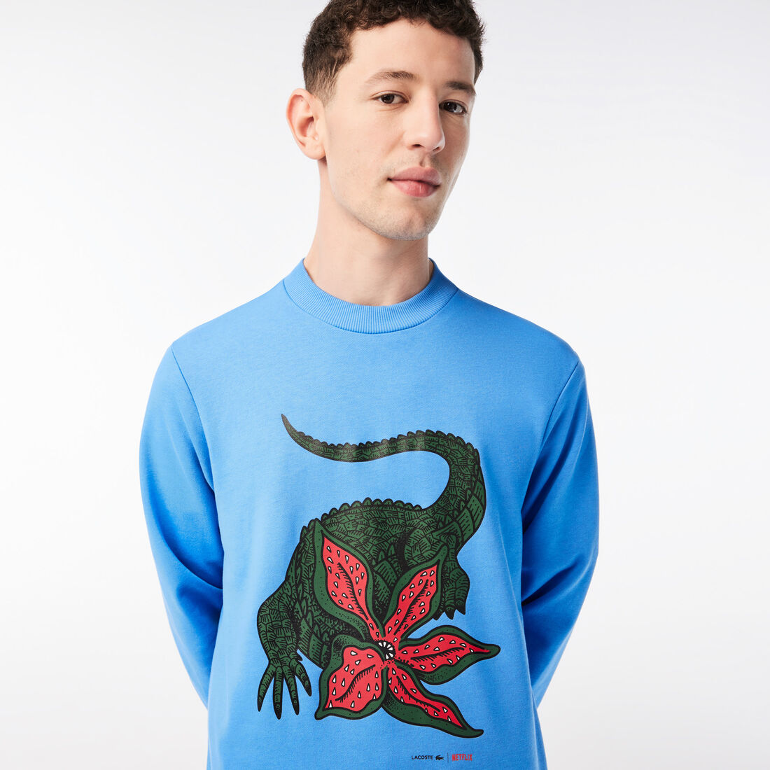 Lacoste X Netflix Organic Baumwoll Print Sweatshirts Herren Blau | CQSE-72651