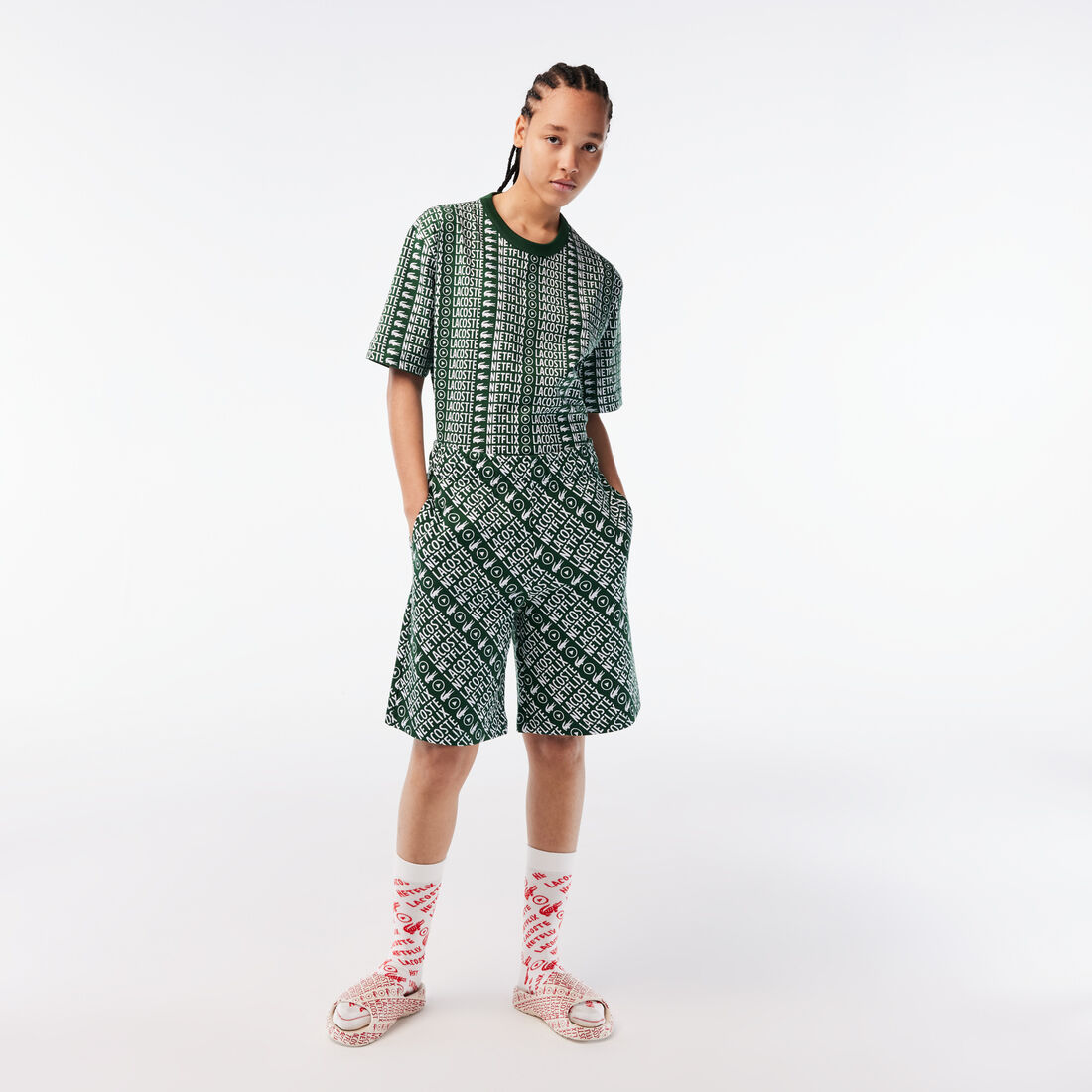 Lacoste X Netflix Organic Baumwoll Print Kurze Hose Damen Grün | KDAG-23906